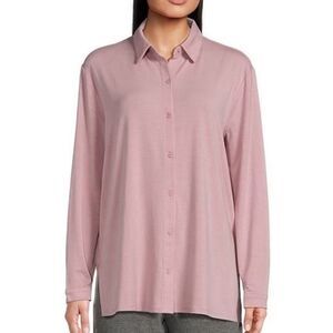Eileen Fisher Button Up Down Shirt Womens Size Large Fine Jersey Classic Collar